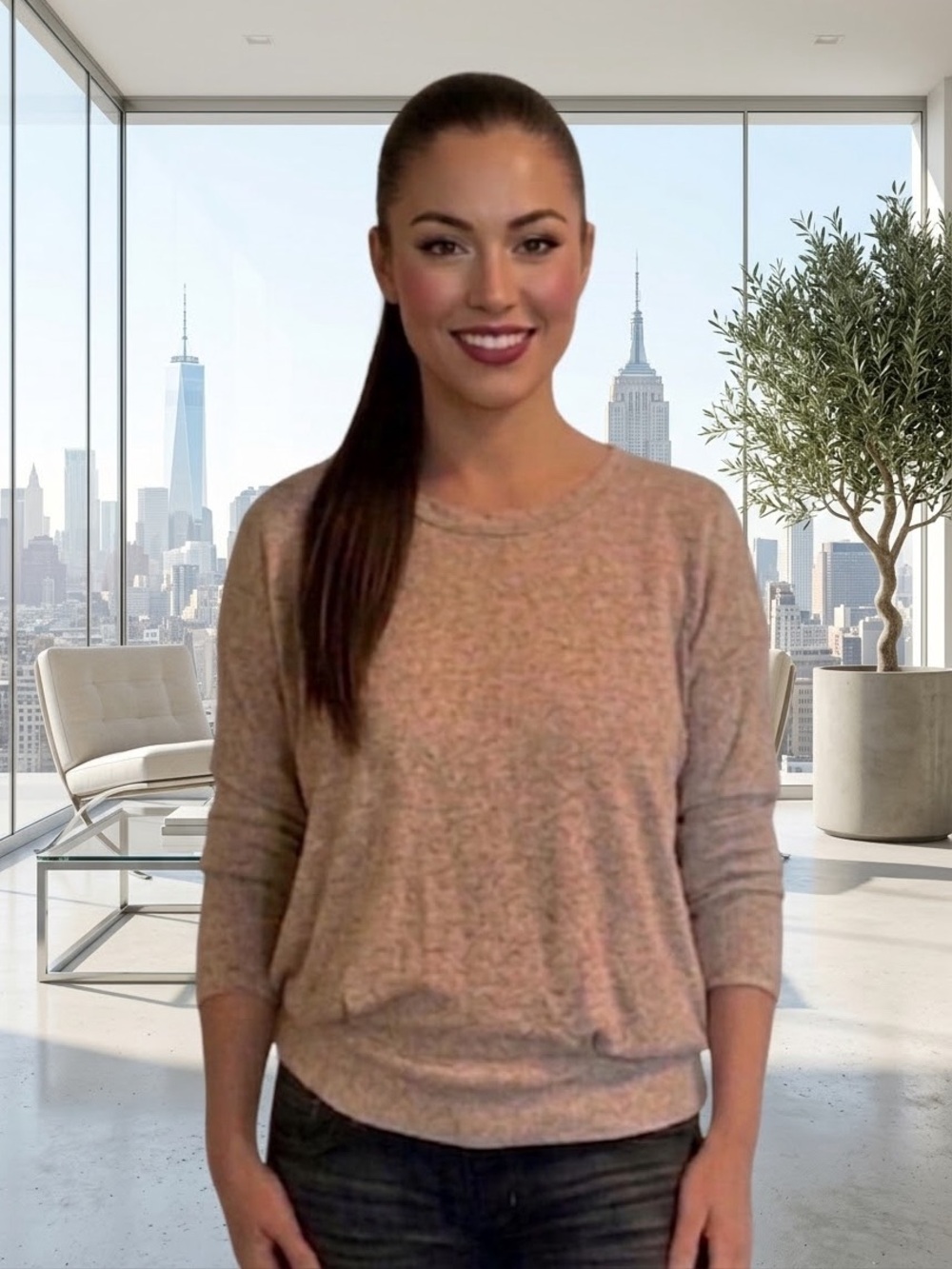 Lolly Gray Crewneck Sweater Tie Back